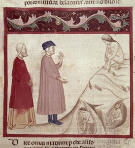 Dante en Vergilius ontmoeten de zielen gevangen in de rotsen, uit De Goddelijke Komedie van Dante Alighieri door Italian School