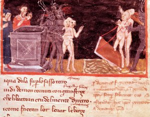 Dante en Vergilius omringd door de pooiers en verleiders (lied 18 uit de Hel, in de Goddelijke Komedie)