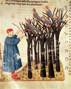 Dante en de zielen die in vogels veranderen, uit De goddelijke komedie door Dante Alighieri
