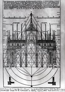 Ontwerp voor de kathedraal van Milaan, illustratie uit De Architectura door Vitruvius, Como, 1521