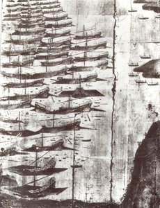 Detail van een gravure die de formatie bij de Slag om Coron toont door Italian School