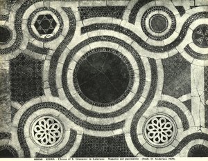 Detail van de Cosmateske vloer van de Basiliek van San Giovanni in Laterano, Rome (mozaïek)