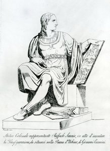 Tekening van een standbeeld door Giovanni Ceccarini van Raffaello Sanzio da Urbino door Italian School