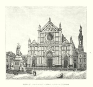 Kerk en plein van Santa-Croce, moderne gevel (gravure) door Italian School