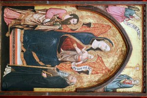 Evora Museum. Maagd Maria met Bartholomeus en Antonius. Italiaanse school. 1410. Portugal. door Italian School