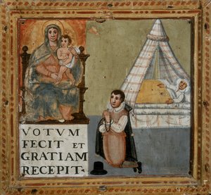 Ex-voto van een man die de Maagd dankt op zijn knieën voor genezing, 1604 door Italian School