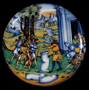 Faience beker met voorstelling van Jozef in de zak van Benjamin door Italian School