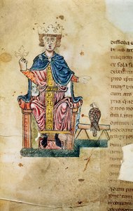 Federico II van Svevia, illustratie uit De arte venandi cum avibus, ca. 1220-50 door Italian School