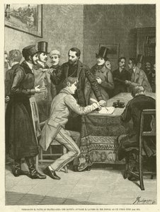 Ze ondertekenden het Broederschapsverdrag dat het werk van drie volkeren naar één doel moest leiden (gravure) door Italian School