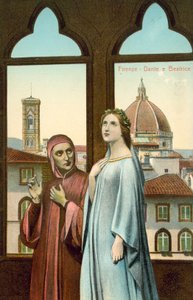 Florence, Dante en Beatrice (kleurenlitho)