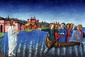 Fol.134r De discipelen vissen in het Meer van Galilea