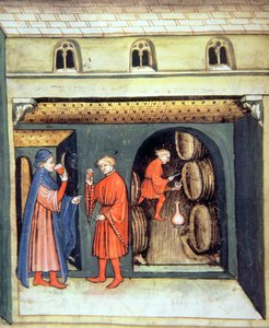 Oude fruitwijn, illustratie uit Tacuinum Sanitatis Codex Vindobonensis door Italian School