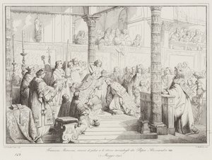 Francesco Morosini ontvangt de pileus en het zwaard gezonden door paus Alexander VIII door Italian School