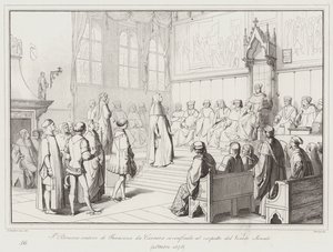 Francesco Petrarca, spreker van Francesco da Carrara, raakt in de war voor de Venetiaanse Senaat door Italian School