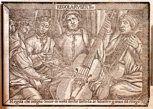 Frontispice van Regola Rubertina verhandeling over viola da gamba door Silvestro Ganassi dal Fontego.