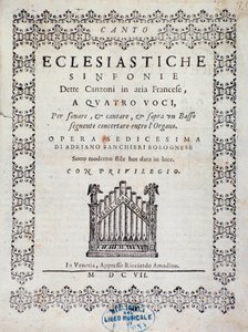 Frontispice van de partituur van Concerto 5 in "Canzoni alla francese" door Adriano Banchieri door Italian School