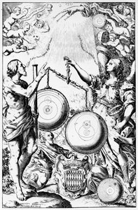 Frontispice van Almagestum Novum door Giovanni Battista Riccioli, gepubliceerd in 1651 door Italian School