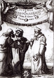 Frontispice van Dialogo sopra i due massimi sistemi del mondo door Galileo, gepubliceerd in 1632 door Italian School