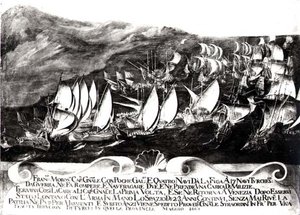 Generaal Francisco Morosini en de Venetiaanse vloot in een ontmoeting met de Turkse vloot voor de kust van Kreta, mei 1661