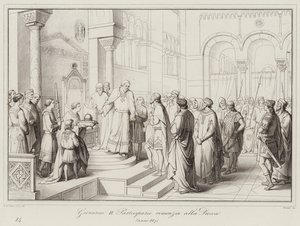 Giovanni II Partecipazio doet afstand van de hertogstitel, 887 door Italian School