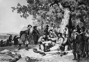 Giuseppe Garibaldi gewond in de Slag bij Aspromonte door Italian School