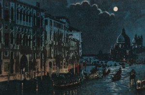 Canal Grande en Salute (kleurenlitho) door Italian School