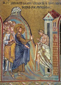 Genezing van de melaatse - mozaïek, Monreale, Italië