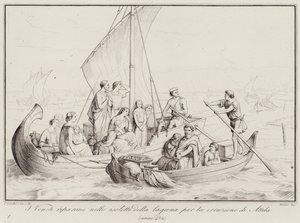 De Venetianen vluchten naar de eilandjes van de lagune voor de inval van Attila, 452 door Italian School