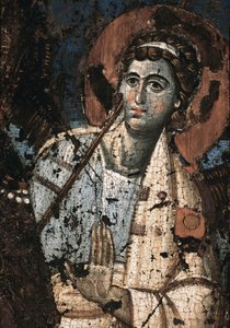 Icoon van de Maagd van Clemence of Madonna Theotokos (detail)