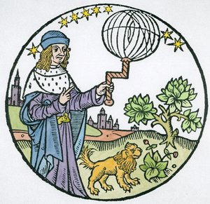 Ideaal Portret van Aristoteles (384-322 v.Chr.), kopie van een illustratie uit Aristoteles cum Leonardi Aretini Commentariis, Venetië 1516, gebruikt in een Geschiedenis van de Magie, gepubliceerd eind 19e eeuw (latere inkleuring)