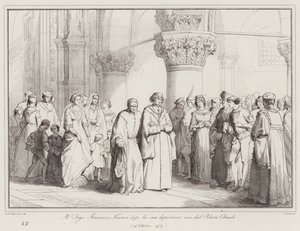 Doge Francesco Foscari verlaat het Dogepaleis na zijn afzetting door Italian School