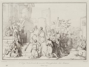 De Doge Pietro Orseolo II helpt Bari belegerd door de Saracenen