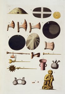 Inca gereedschappen en artefacten, Peru, uit Le Costume Ancien et Moderne, Volume II, plaat 22, door Jules Ferrario, gepubliceerd ca. 1820-30 door Italian School
