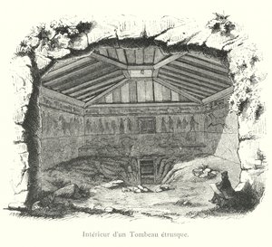 Interieur van een Etruskisch graf (gravure) door Italian School