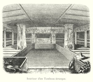 Interieur van een Etruskisch graf (gravure) door Italian School
