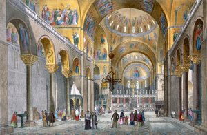 Interieur van de San Marco Basiliek, kijkend naar de koepel, uit Views of Venice door Cecchini, Pividor en Viola, c.1850 door Italian School
