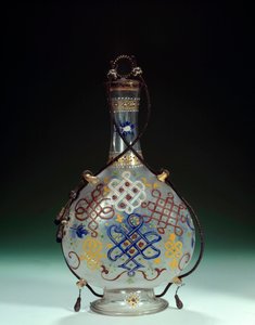 Italiaanse kunst: glazen fles met polychrome decoraties