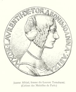 Jeanne Albizzi, vrouw van Laurent Tornabuoni, Kabinet van Medailles van Parijs (gravure) door Italian School