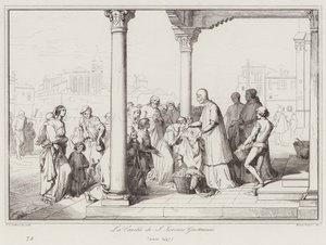De liefdadigheid van S Lorenzo Giustiniani door Italian School