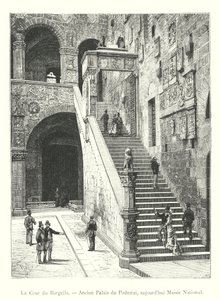 De Binnenplaats van de Bargello, Voormalig Paleis van de Podestà, nu Nationaal Museum (gravure) door Italian School