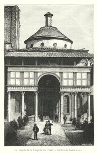 De gevel van de kapel van de Pazzi, Klooster van Santa Croce (gravure) door Italian School