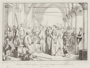 De Venetiaanse vrouwen bieden hun sieraden aan in de oorlog tegen de Genuezen door Italian School