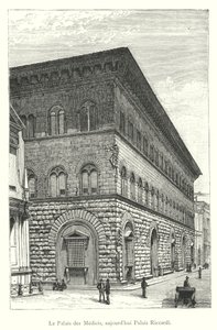 Het Medici-paleis, nu het Riccardi-paleis (gravure) door Italian School