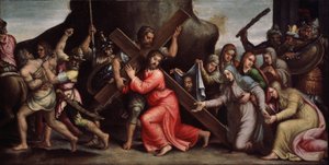 Christus draagt het kruis (detail) door Italian School