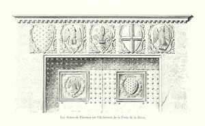 De wapens van Florence op het architraaf van de poort van de Zecca (gravure) door Italian School