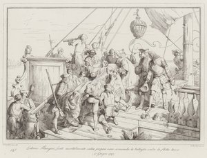 Lodovico Flangini, dodelijk gewond op zijn eigen schip, beveelt de strijd tegen de Turkse vloot