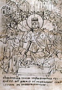 Lombardische kunst: Keizer Theodosius II (401-450) op het Concilie van Efeze op 22/06/431, veroordeling van het nestorianisme door Italian School