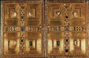 Lombardische kunst: Evangelieboek van Lombardische prinses Theodelinde van Beieren door Italian School