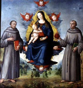 Madonna en Kind, geflankeerd door St. Franciscus van Assisi en St. Antonius van Padua