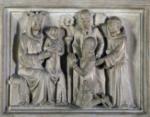 Madonna en Kind, met een krijger en heiligen, reliëf door De Meesters van Campione door Italian School